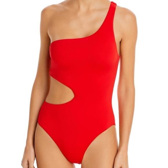 Aqua Red One Shoulder Cut Out One Piece Swimsuit Sz XS NWT - Picture 1 of 11